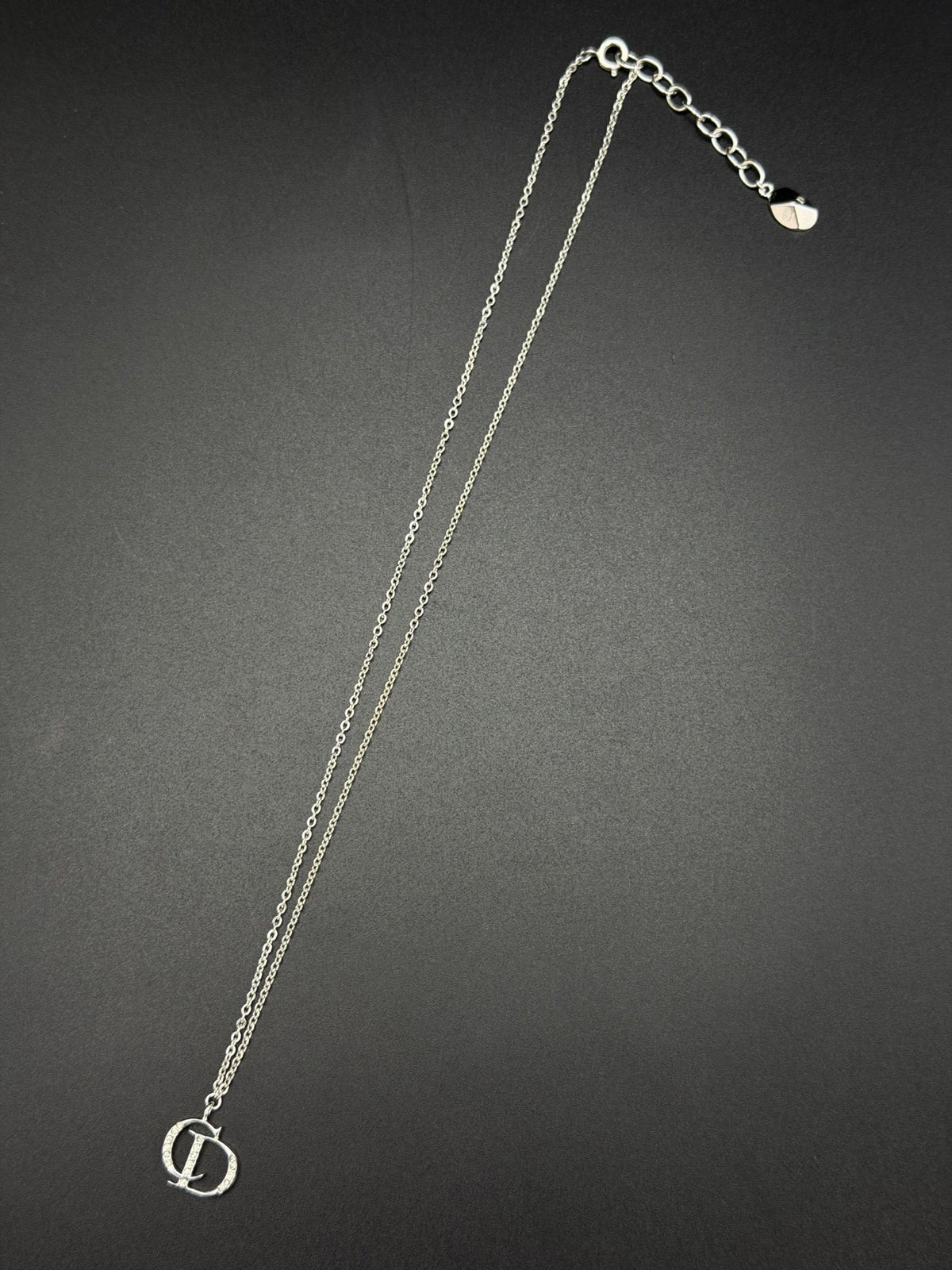Christian Dior Vintage CD Logo Pendant Necklace Silver