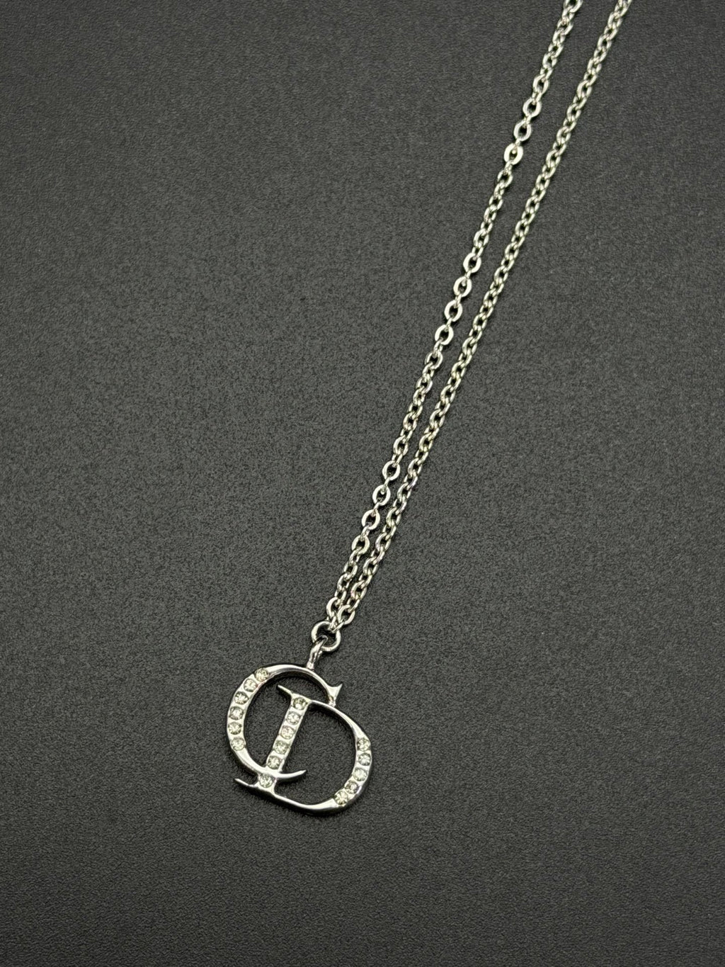 Christian Dior Vintage CD Logo Pendant Necklace Silver
