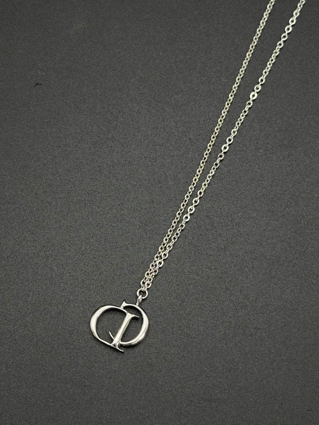 Christian Dior Vintage CD Logo Pendant Necklace Silver