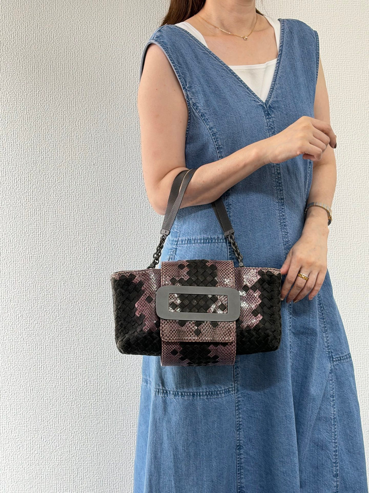 Bottega Veneta Intrecciato Python Nylon Flap Handbag Purple/Black