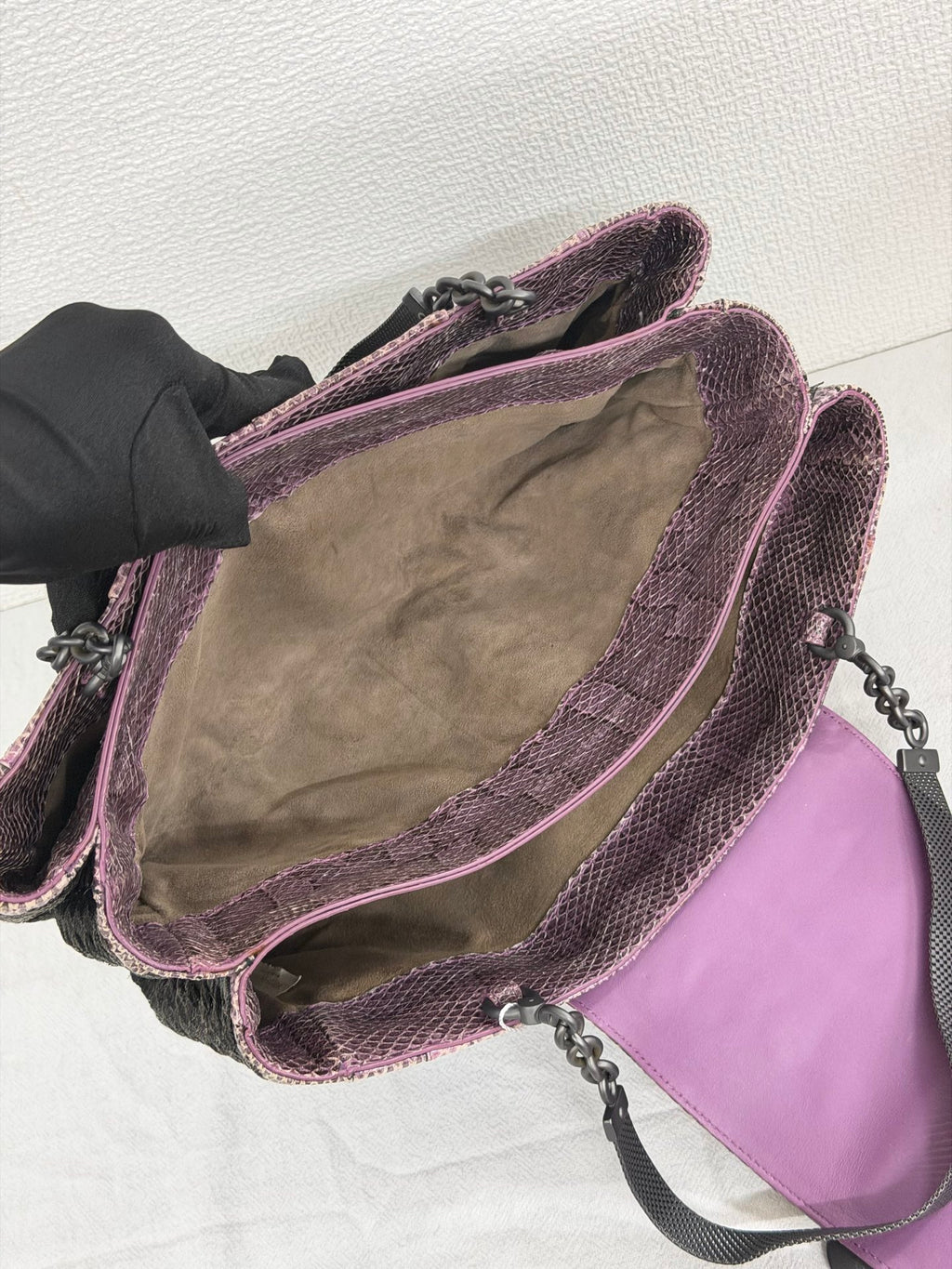 Bottega Veneta Intrecciato Python Nylon Flap Handbag Purple/Black
