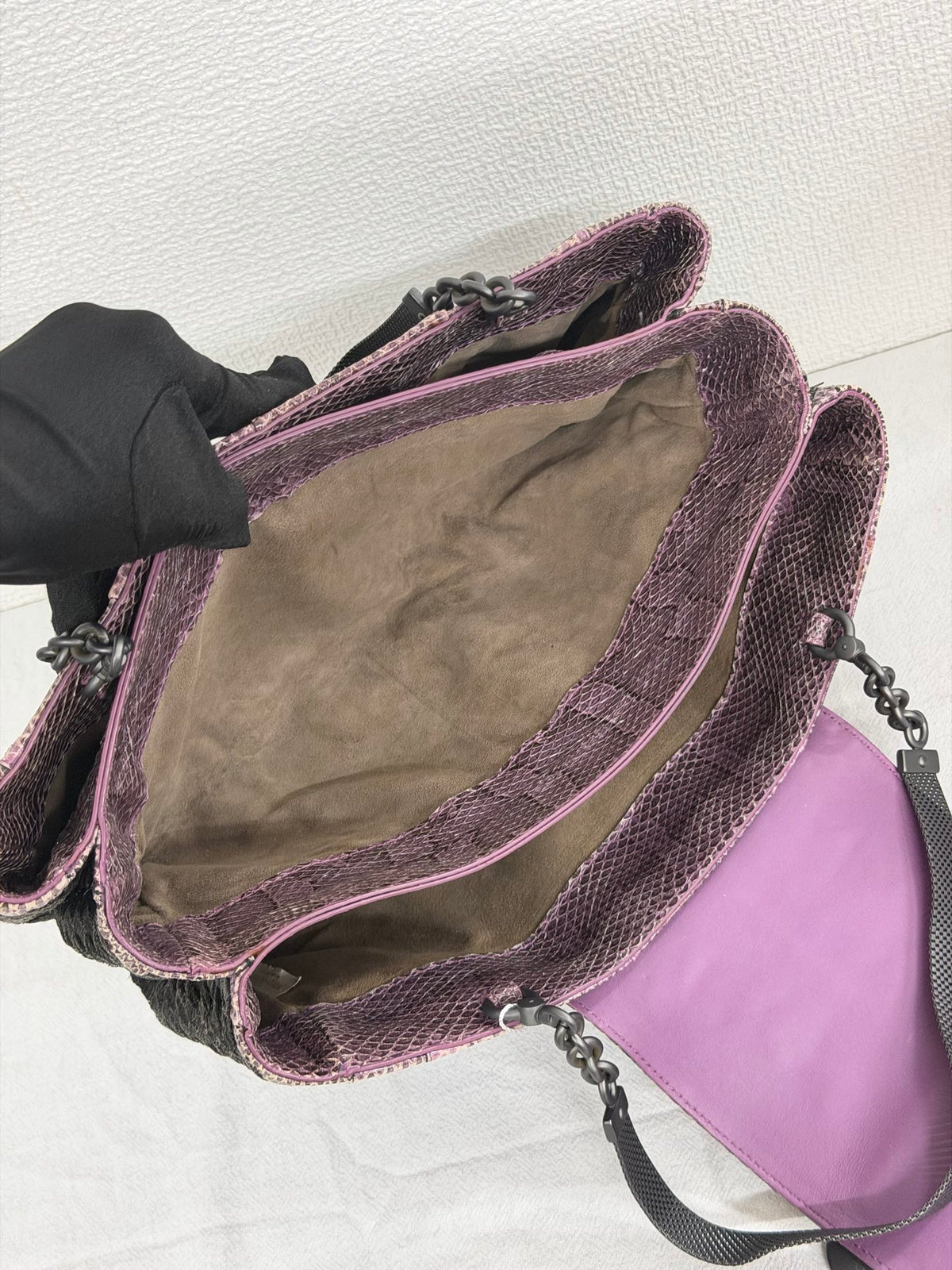 Bottega Veneta Intrecciato Python Nylon Flap Handbag Purple/Black