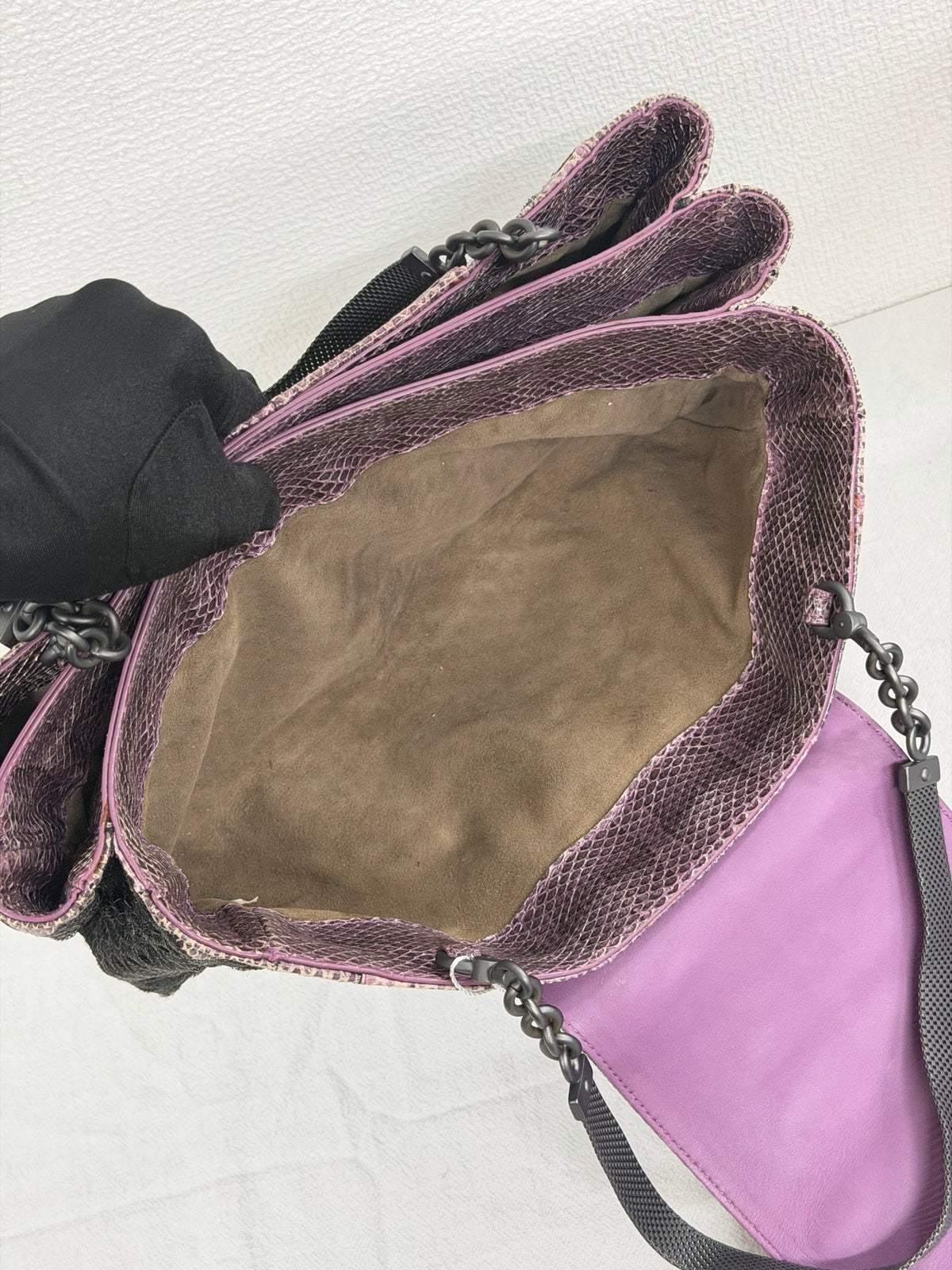 Bottega Veneta Intrecciato Python Nylon Flap Handbag Purple/Black