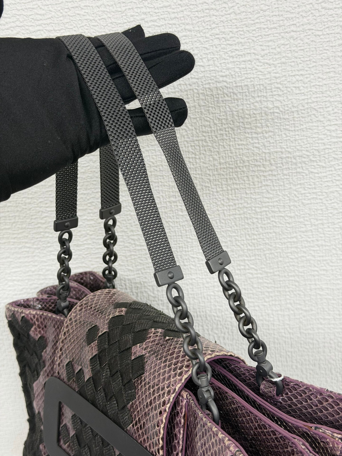 Bottega Veneta Intrecciato Python Nylon Flap Handbag Purple/Black