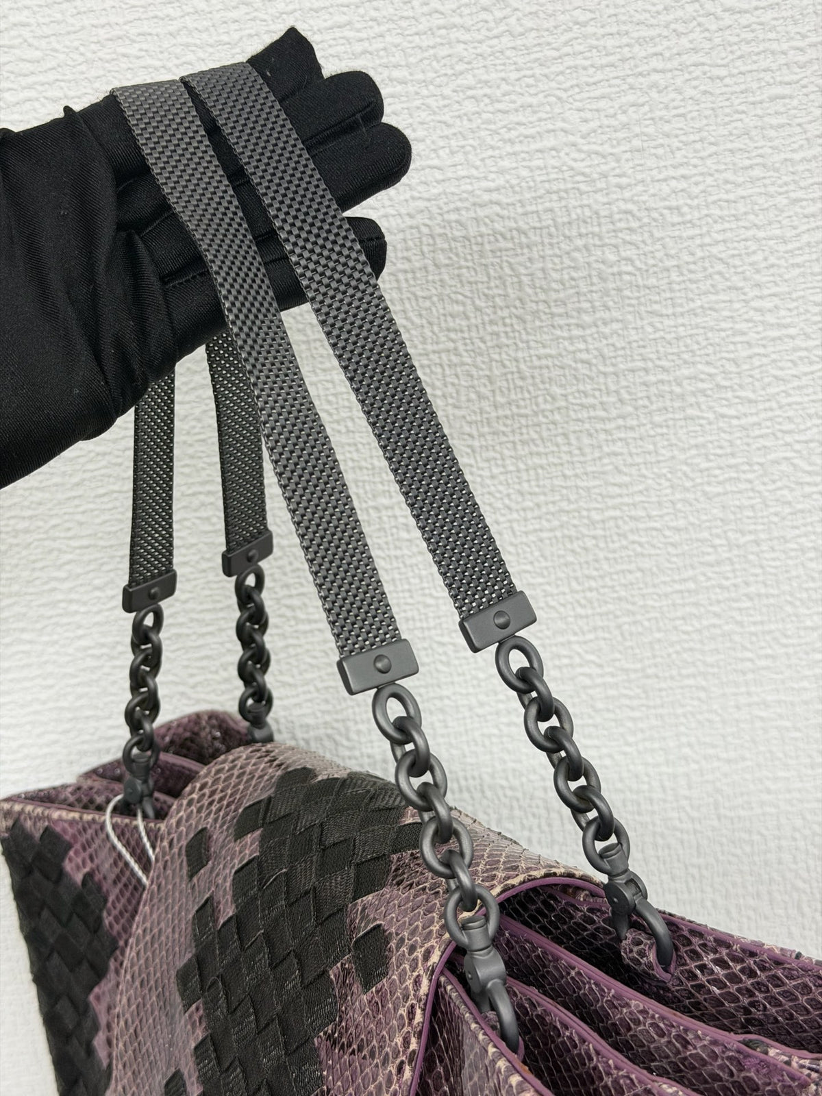 Bottega Veneta Intrecciato Python Nylon Flap Handbag Purple/Black