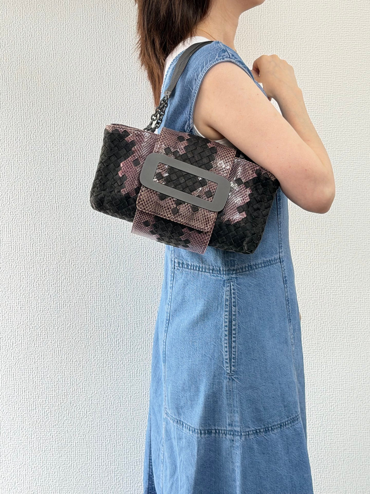 Bottega Veneta Intrecciato Python Nylon Flap Handbag Purple/Black