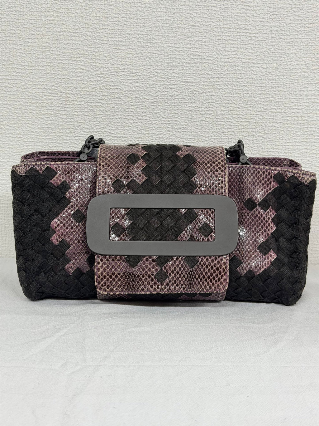 Bottega Veneta Intrecciato Python Nylon Flap Handbag Purple/Black