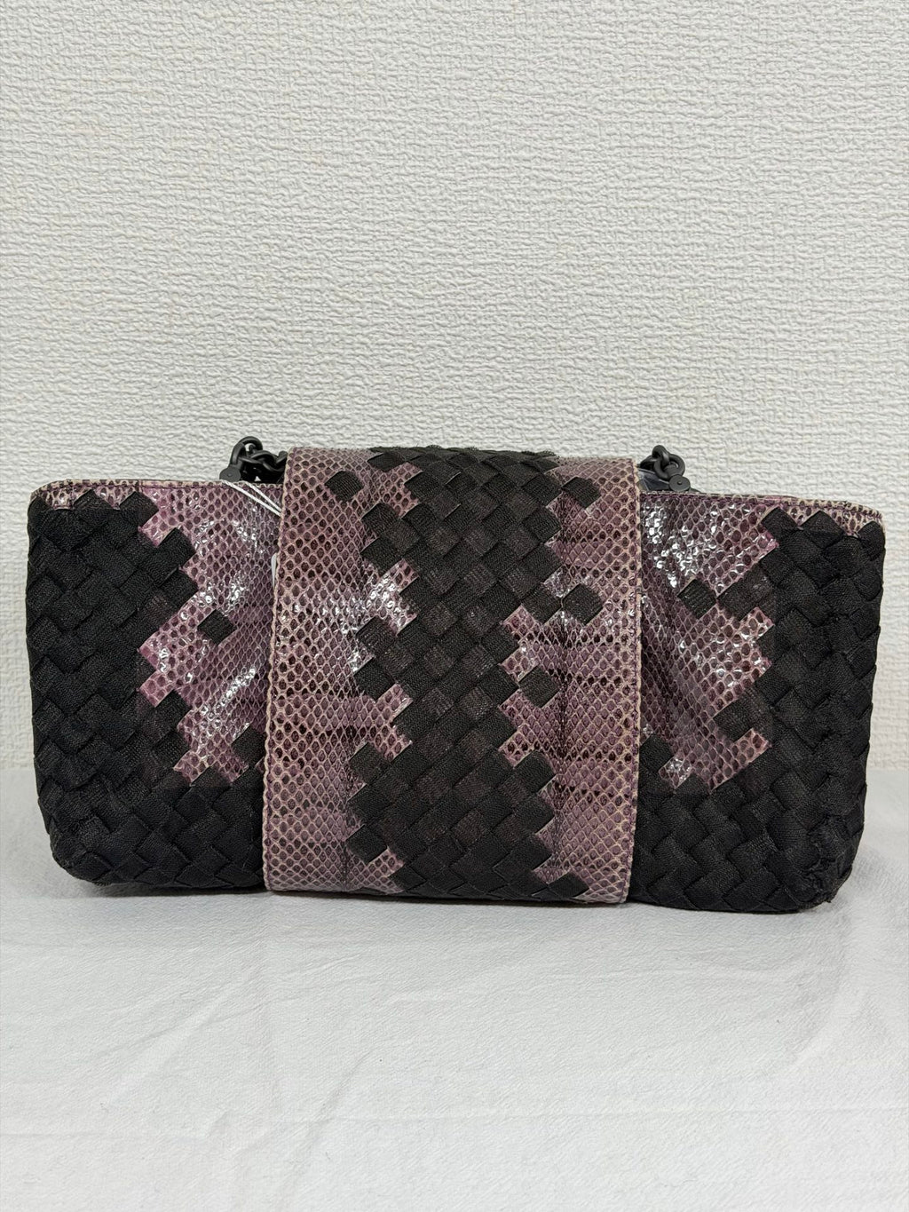 Bottega Veneta Intrecciato Python Nylon Flap Handbag Purple/Black