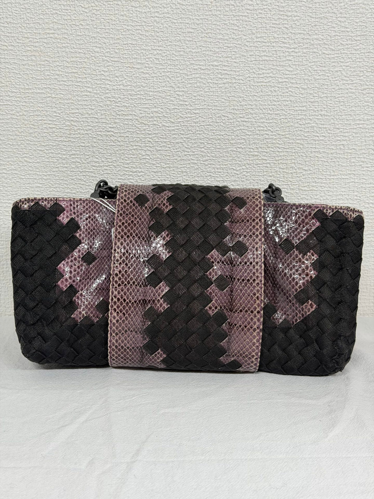 Bottega Veneta Intrecciato Python Nylon Flap Handbag Purple/Black