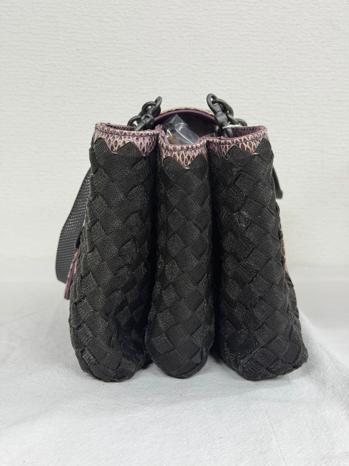 Bottega Veneta Intrecciato Python Nylon Flap Handbag Purple/Black