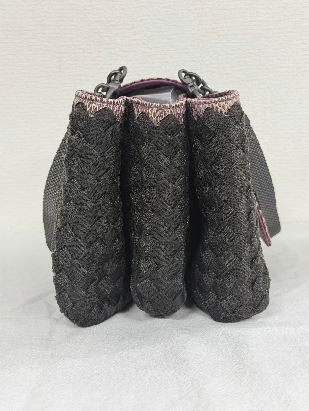 Bottega Veneta Intrecciato Python Nylon Flap Handbag Purple/Black