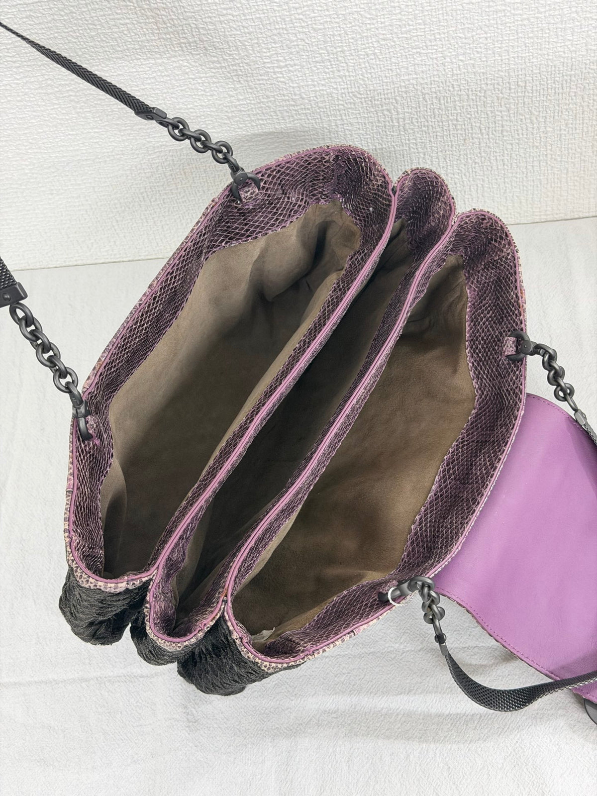 Bottega Veneta Intrecciato Python Nylon Flap Handbag Purple/Black