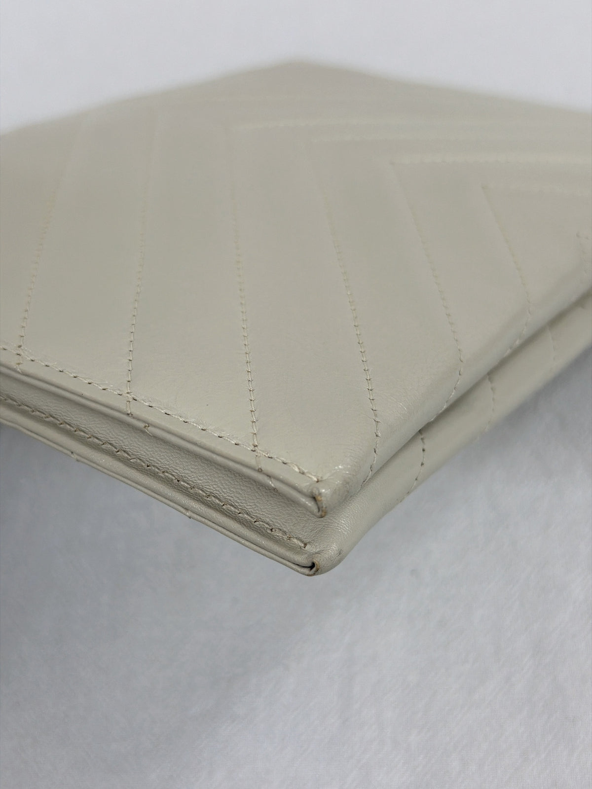 Yves Saint Laurent Vintage Chevron Quilted Leather Clutch Bag Off-White