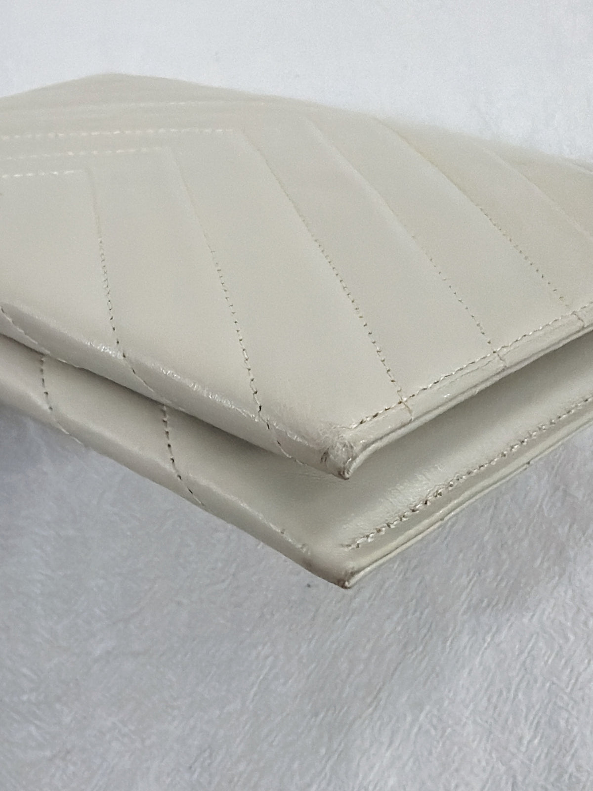 Yves Saint Laurent Vintage Chevron Quilted Leather Clutch Bag Off-White