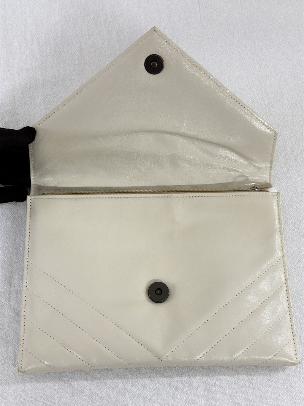 Yves Saint Laurent Vintage Chevron Quilted Leather Clutch Bag Off-White