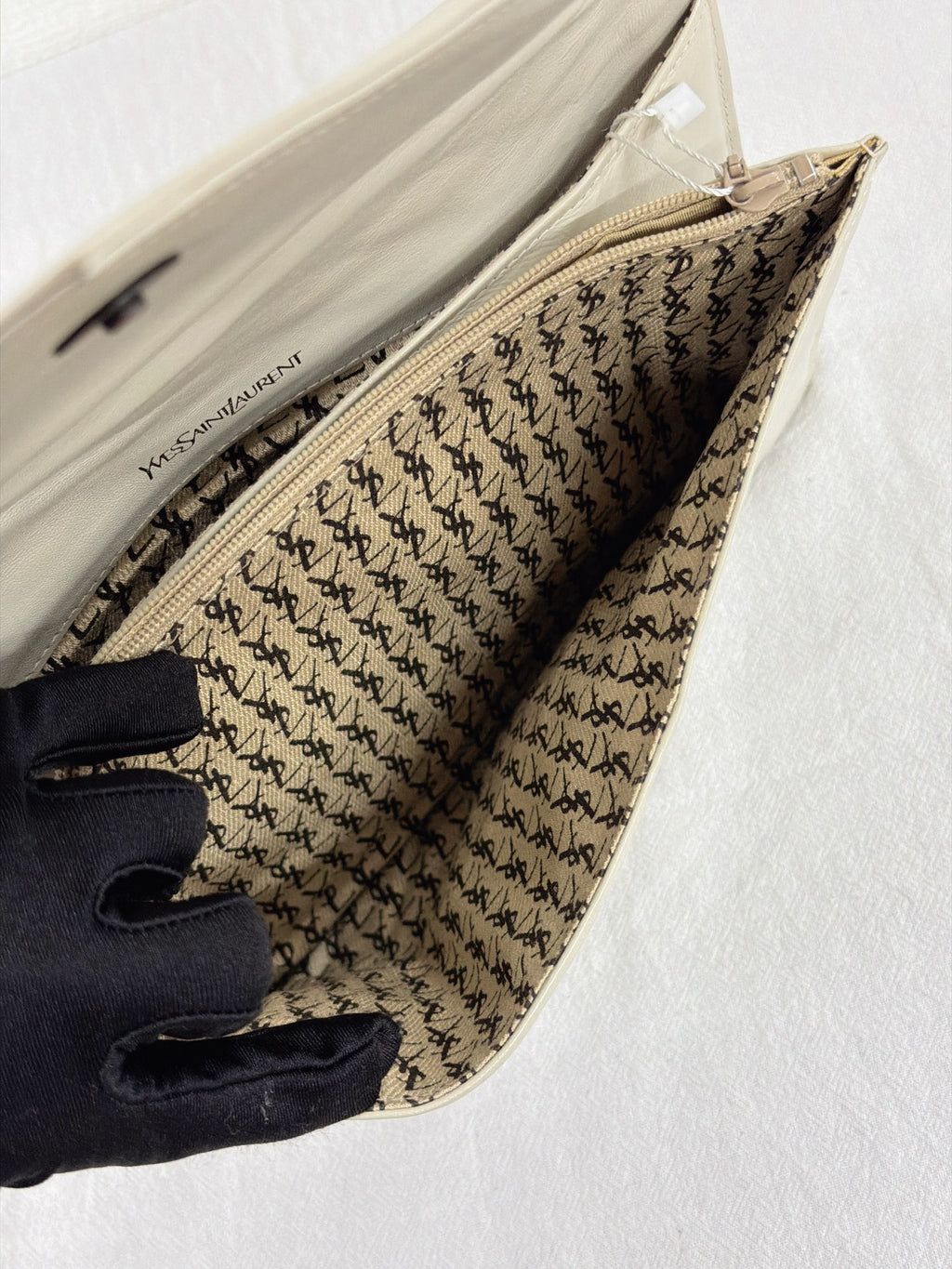 Yves Saint Laurent Vintage Chevron Quilted Leather Clutch Bag Off-White