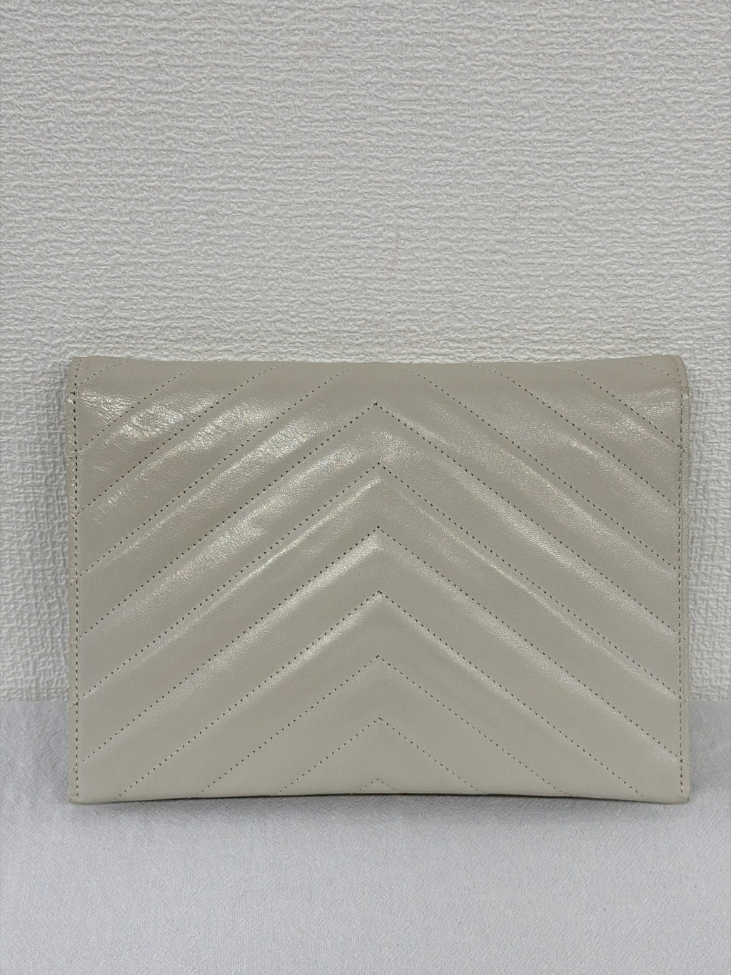 Yves Saint Laurent Vintage Chevron Quilted Leather Clutch Bag Off-White