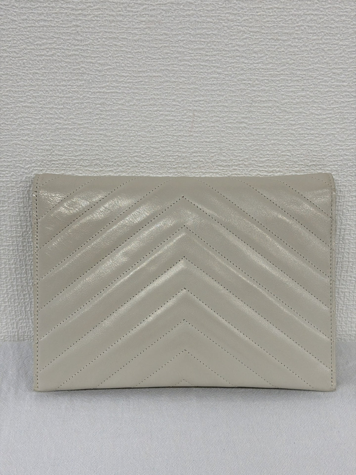 Yves Saint Laurent Vintage Chevron Quilted Leather Clutch Bag Off-White