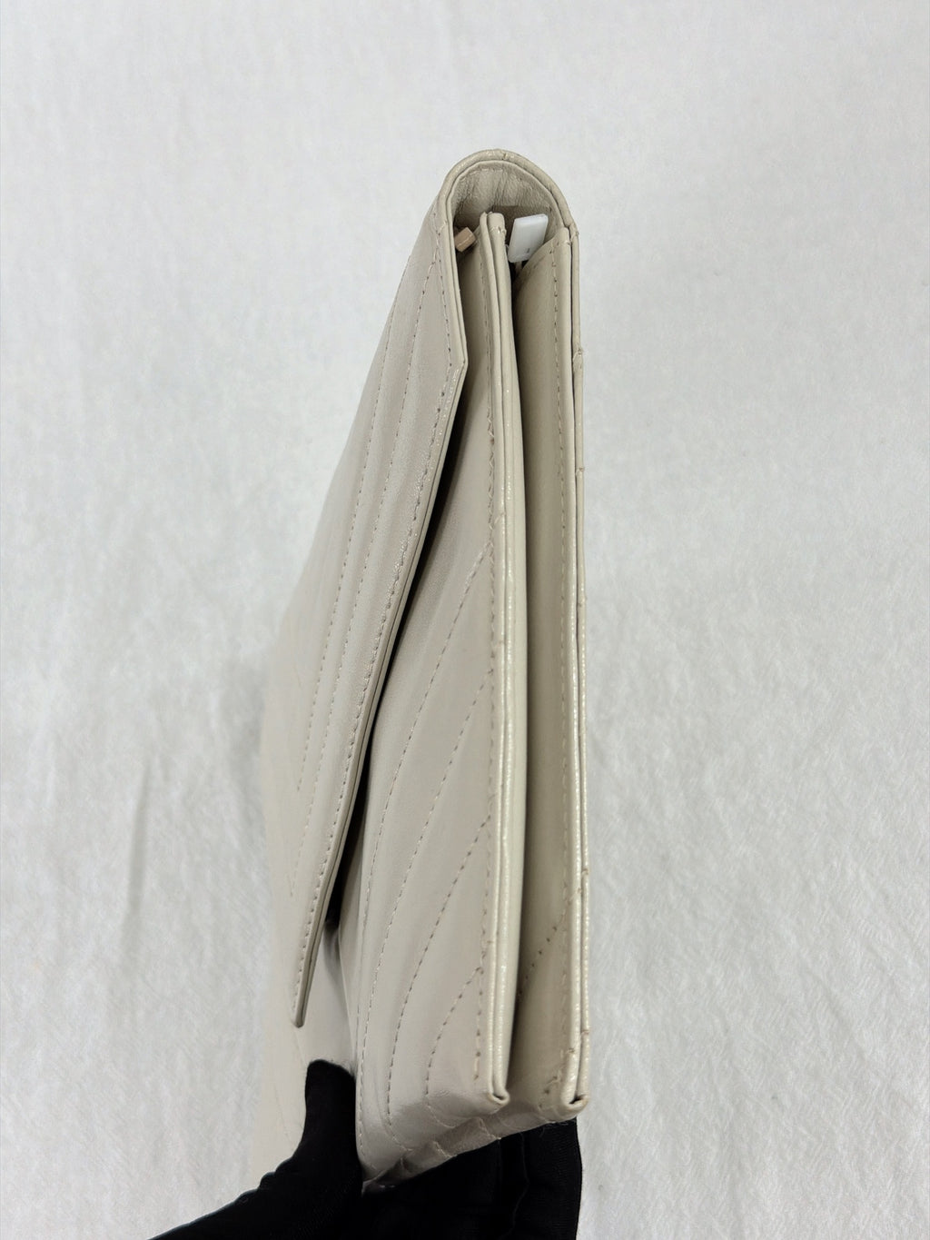 Yves Saint Laurent Vintage Chevron Quilted Leather Clutch Bag Off-White
