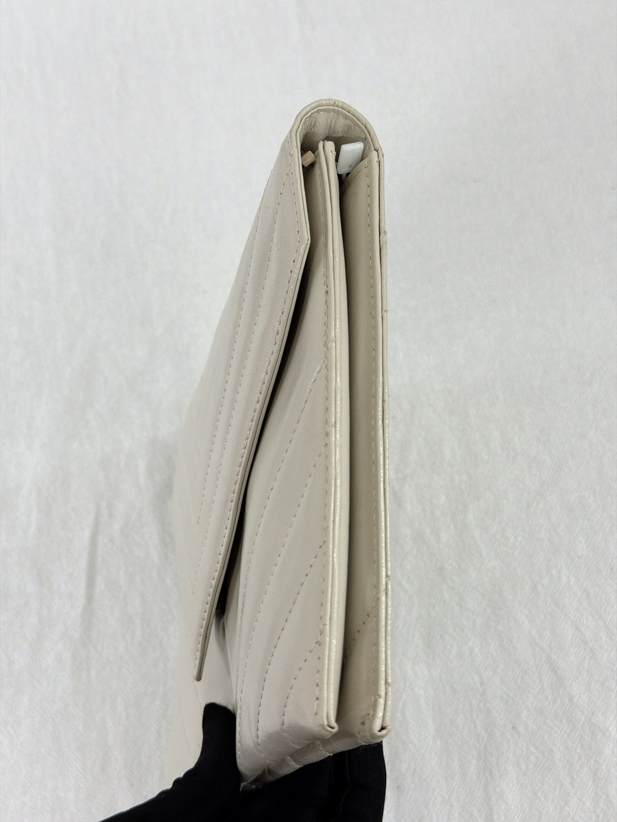 Yves Saint Laurent Vintage Chevron Quilted Leather Clutch Bag Off-White