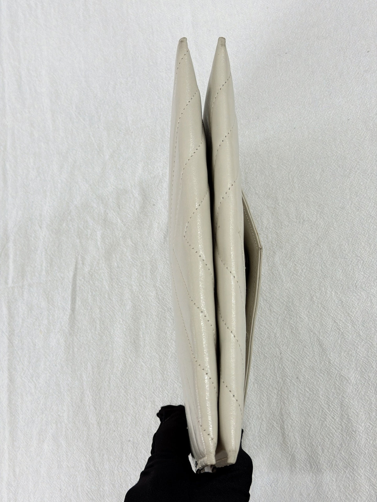 Yves Saint Laurent Vintage Chevron Quilted Leather Clutch Bag Off-White