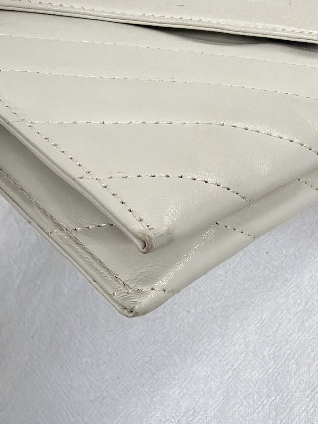 Yves Saint Laurent Vintage Chevron Quilted Leather Clutch Bag Off-White