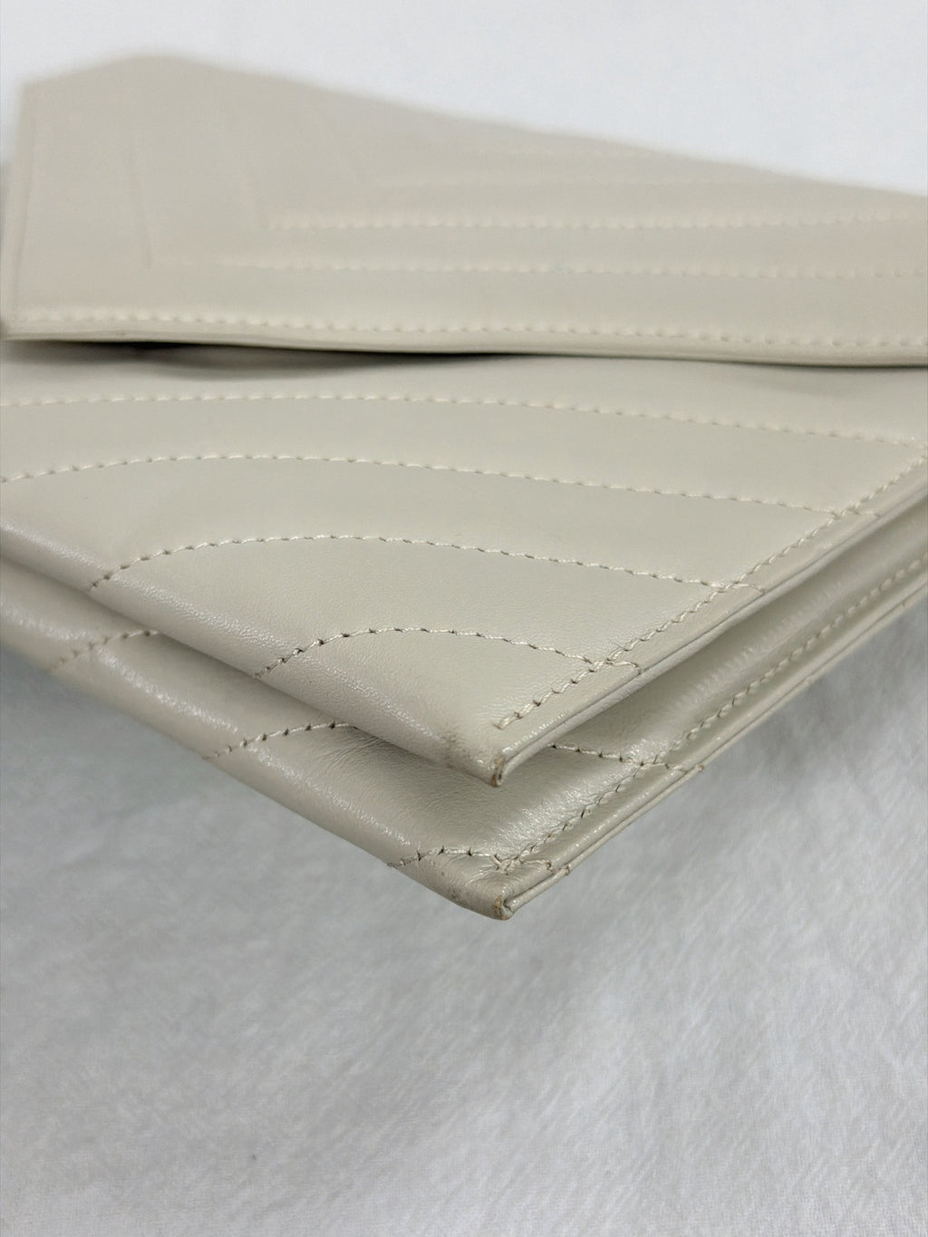 Yves Saint Laurent Vintage Chevron Quilted Leather Clutch Bag Off-White