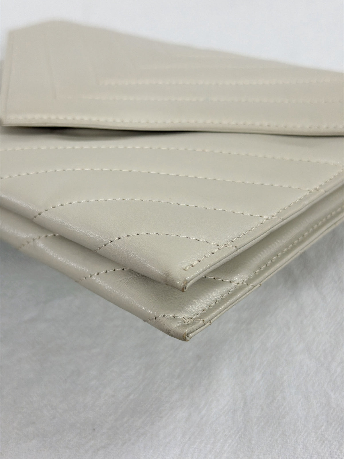Yves Saint Laurent Vintage Chevron Quilted Leather Clutch Bag Off-White