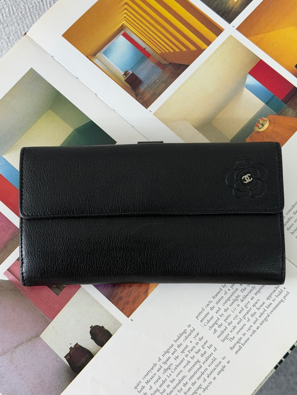 Chanel Vintage Camellia Butterfly Flap Long Wallet Black