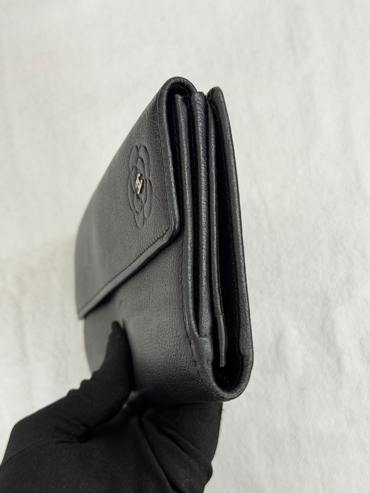 Chanel Vintage Camellia Butterfly Flap Long Wallet Black