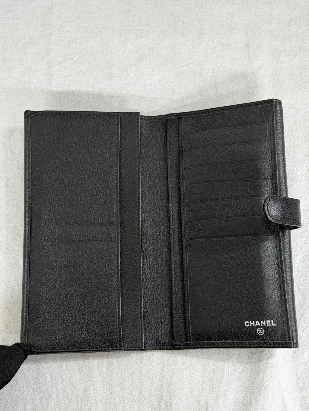 Chanel Vintage Camellia Butterfly Flap Long Wallet Black