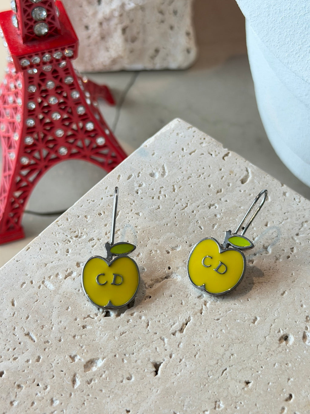Christian Dior Vintage Yellow Enamel Apple Drop Earrings