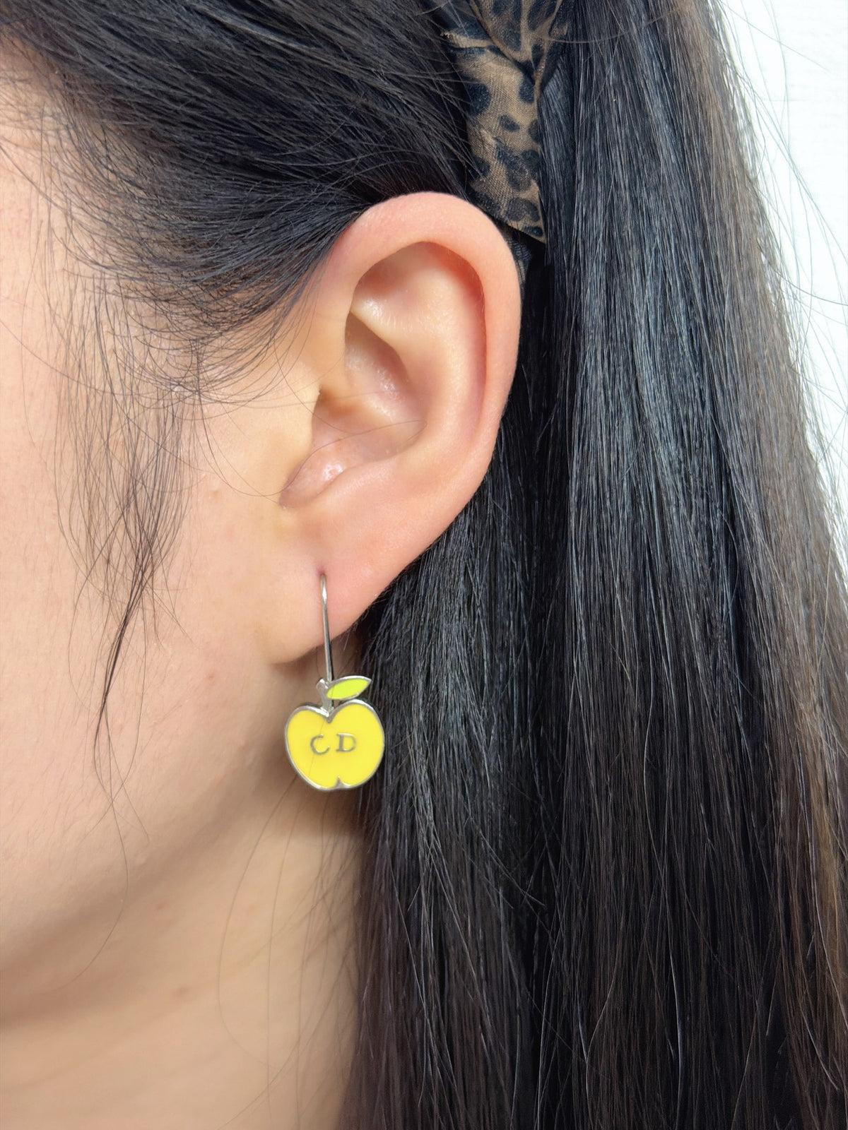 Christian Dior Vintage Yellow Enamel Apple Drop Earrings