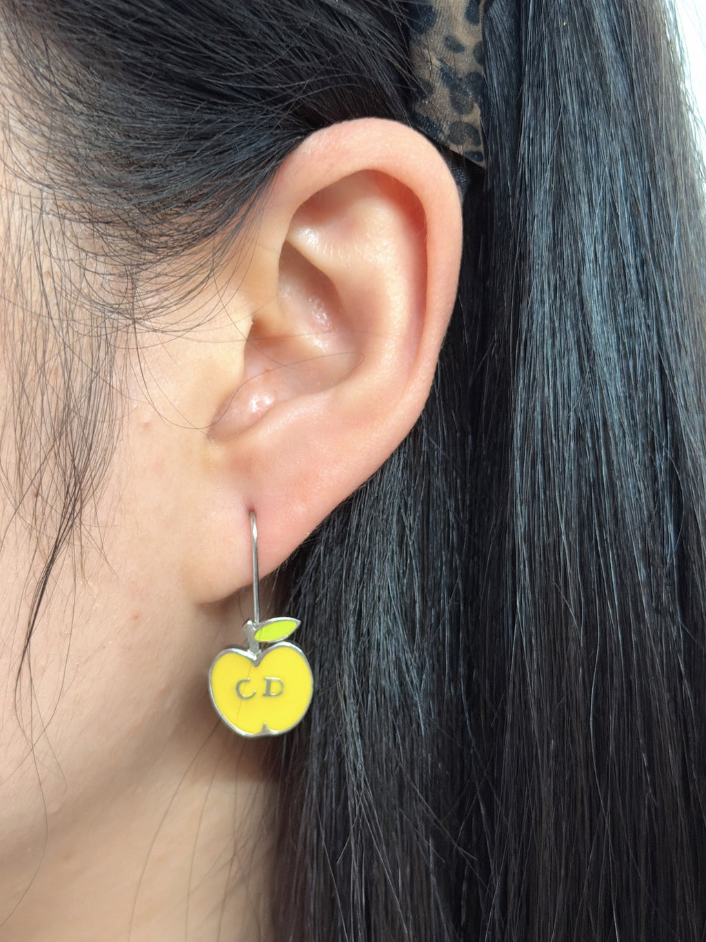 Christian Dior Vintage Yellow Enamel Apple Drop Earrings