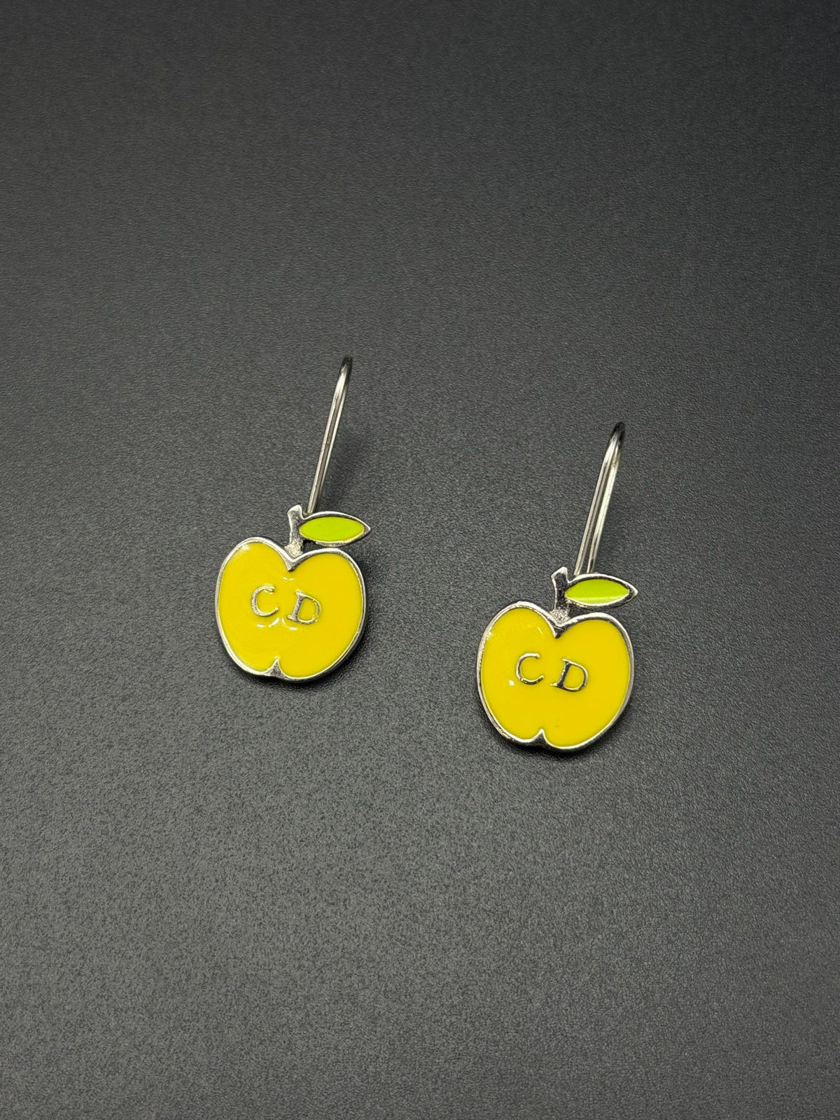 Christian Dior Vintage Yellow Enamel Apple Drop Earrings