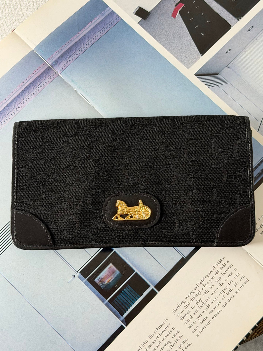 Celine Vintage C Sulky Canvas Bifold Long Wallet Black