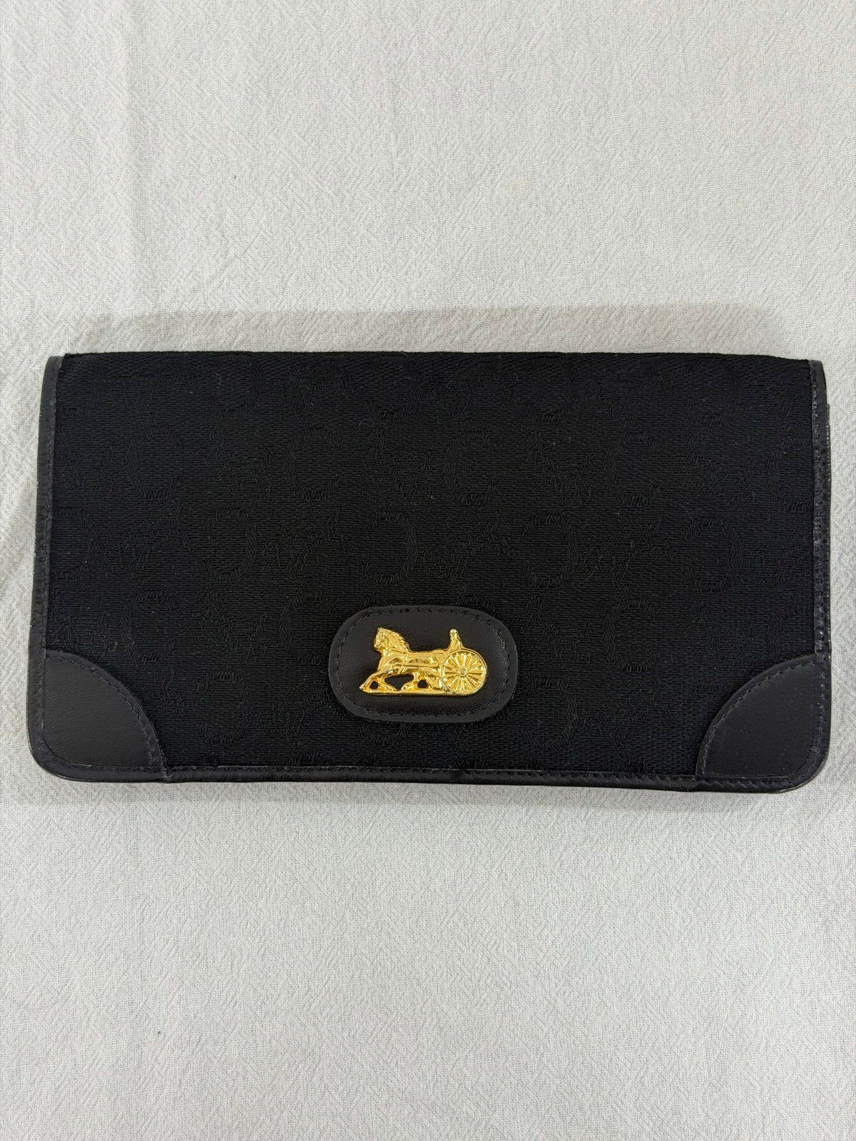 Celine Vintage C Sulky Canvas Bifold Long Wallet Black