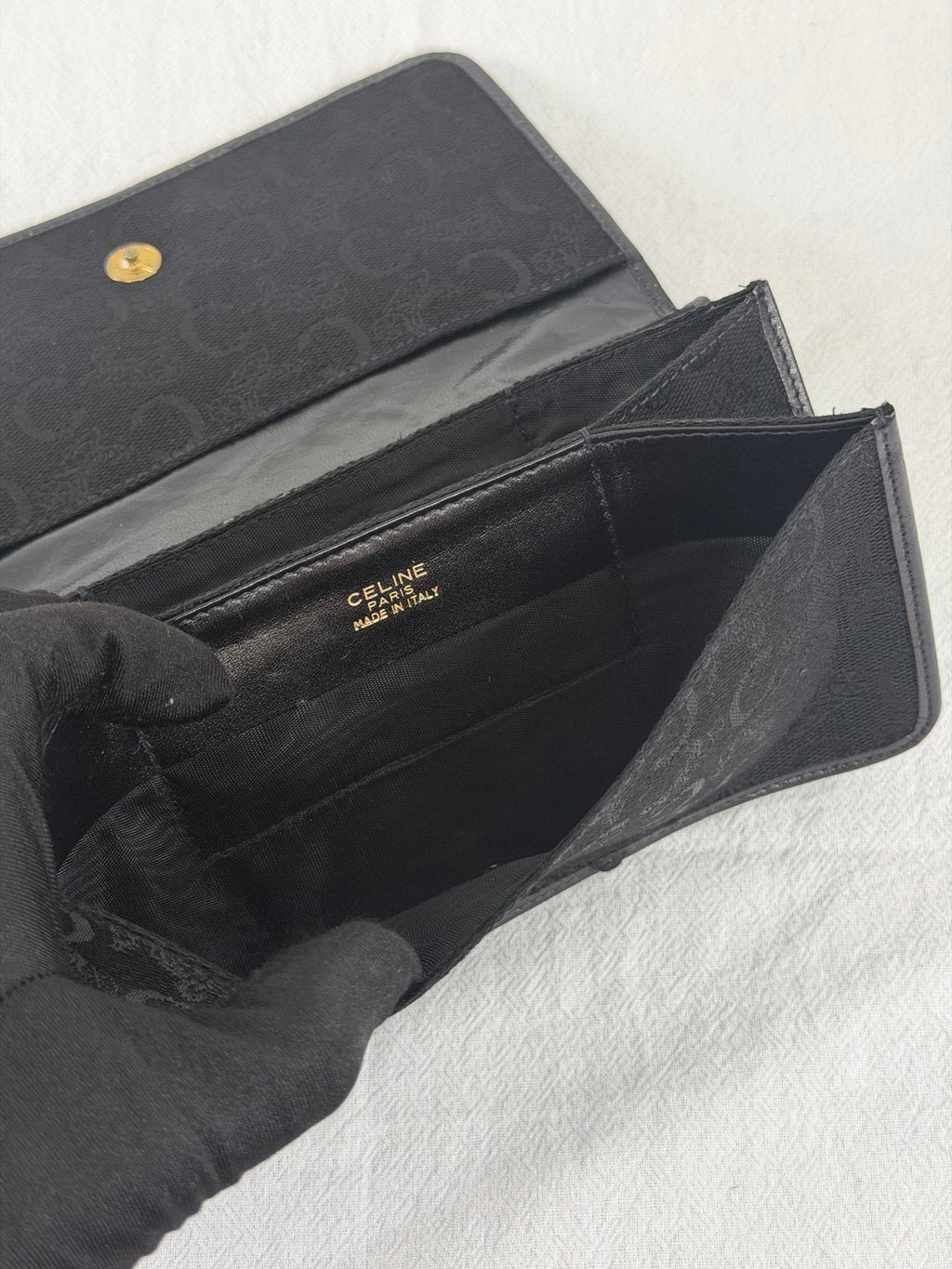 Celine Vintage C Sulky Canvas Bifold Long Wallet Black