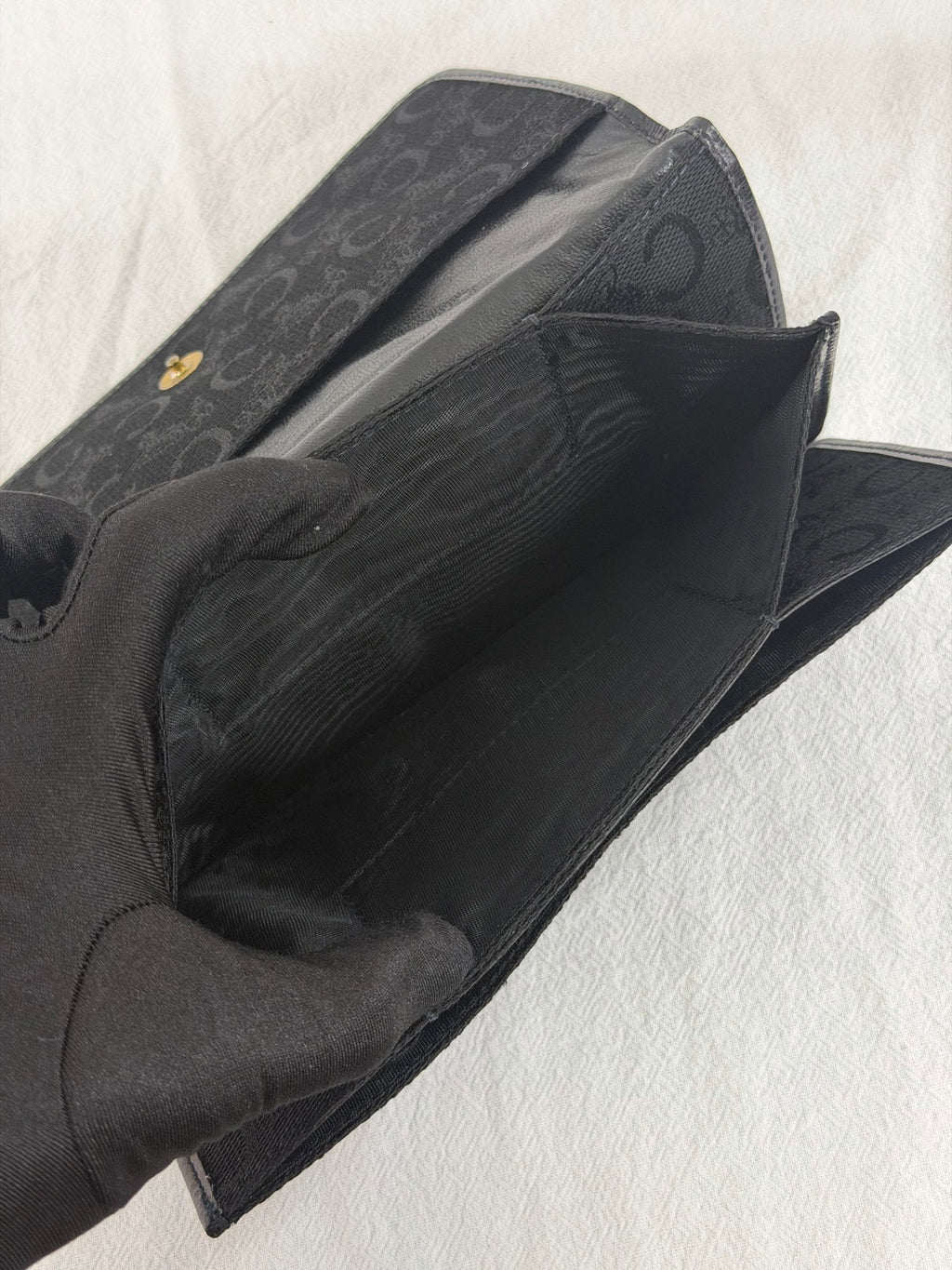 Celine Vintage C Sulky Canvas Bifold Long Wallet Black