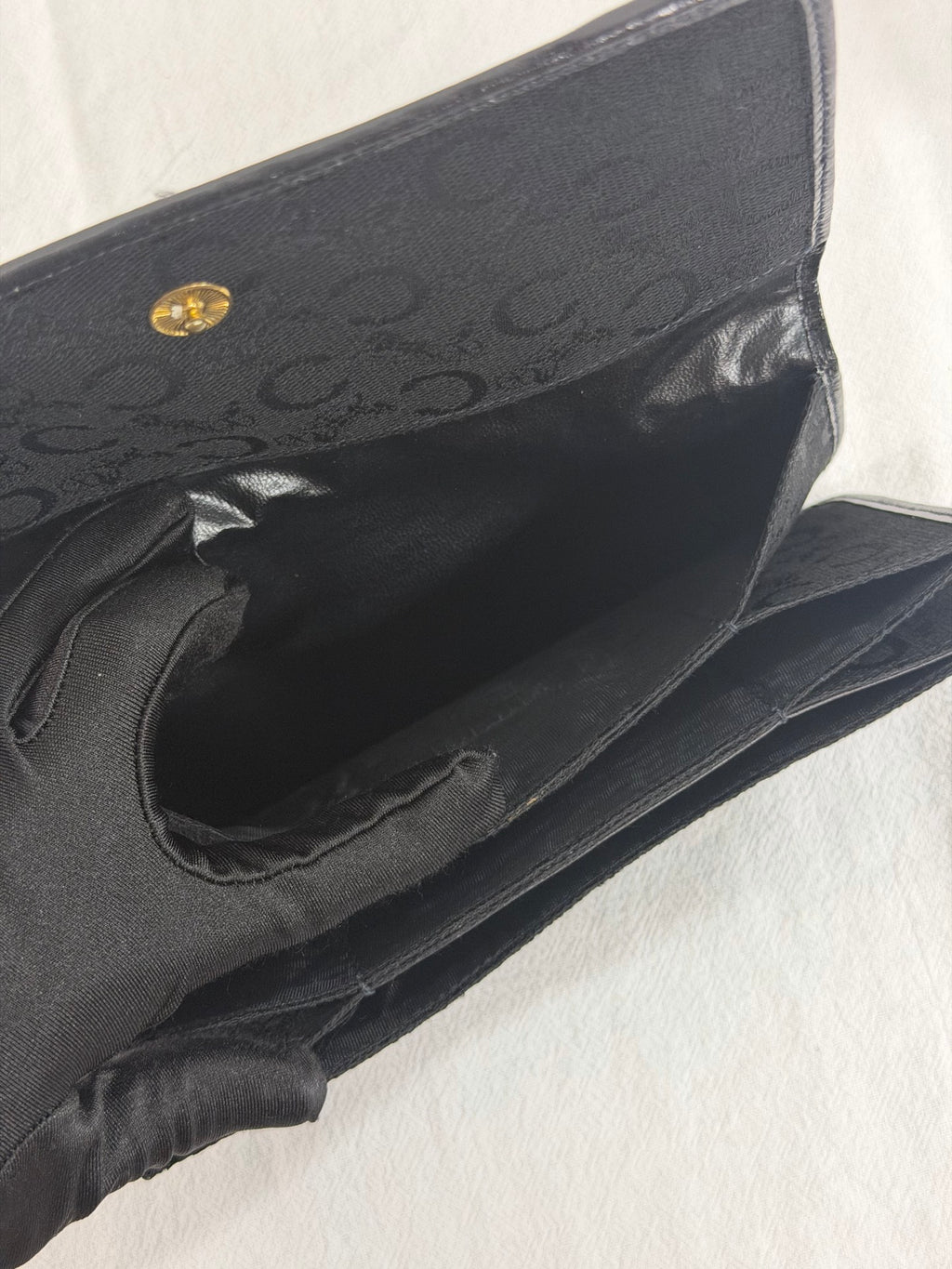 Celine Vintage C Sulky Canvas Bifold Long Wallet Black