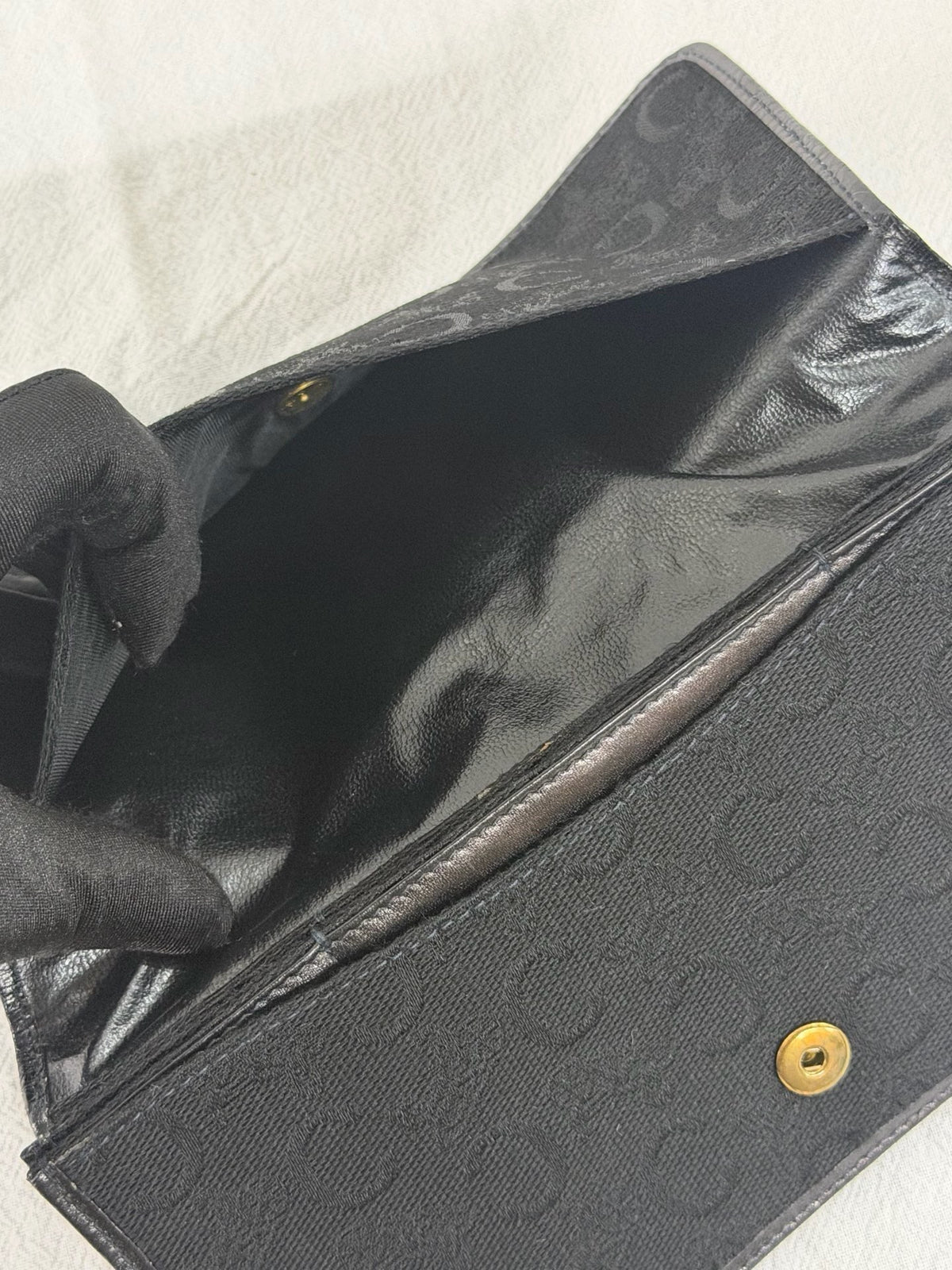 Celine Vintage C Sulky Canvas Bifold Long Wallet Black