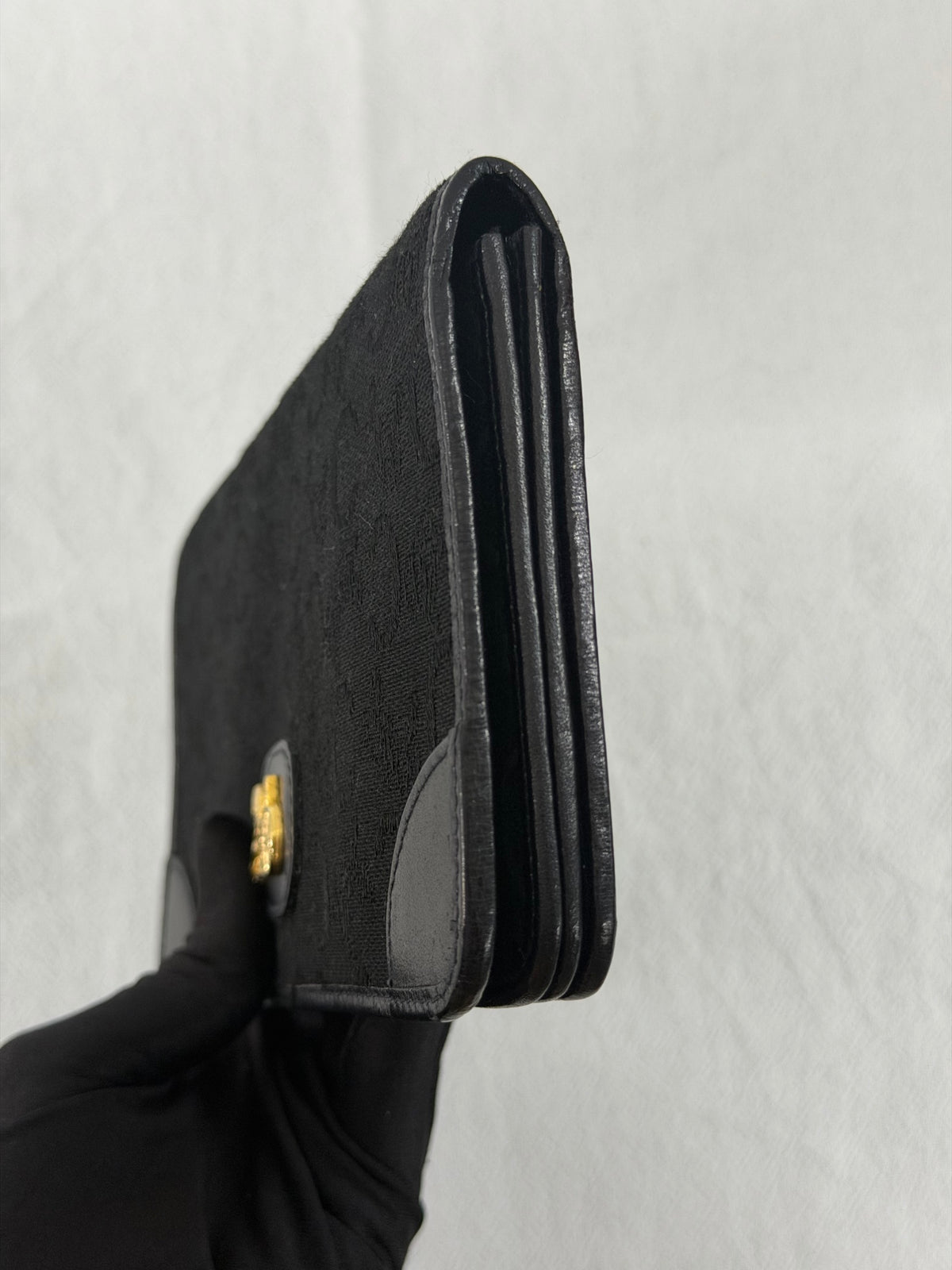 Celine Vintage C Sulky Canvas Bifold Long Wallet Black