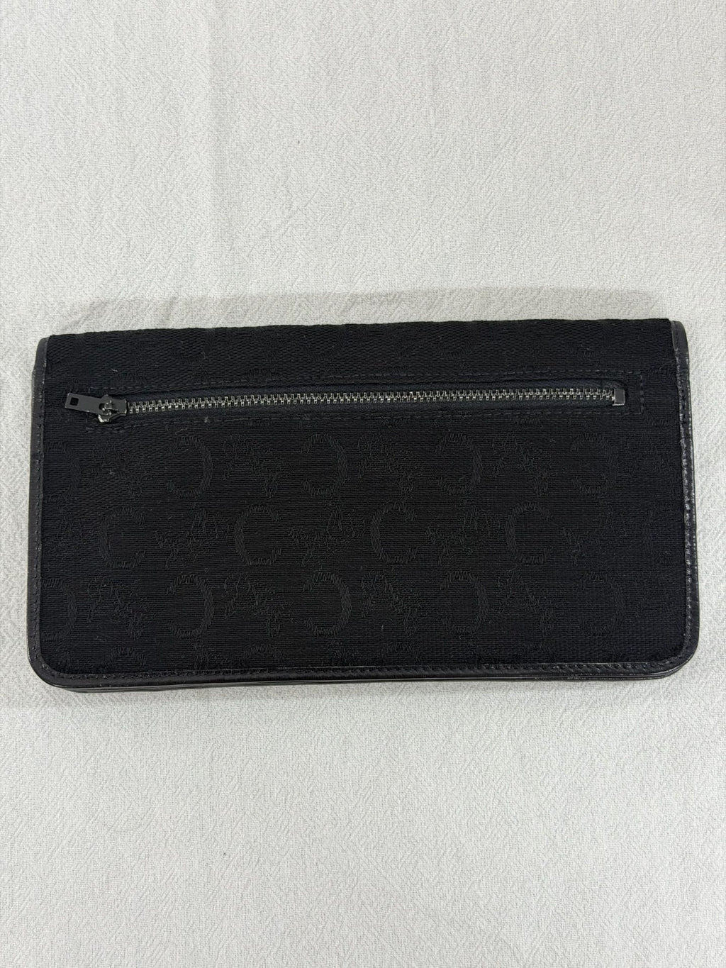 Celine Vintage C Sulky Canvas Bifold Long Wallet Black