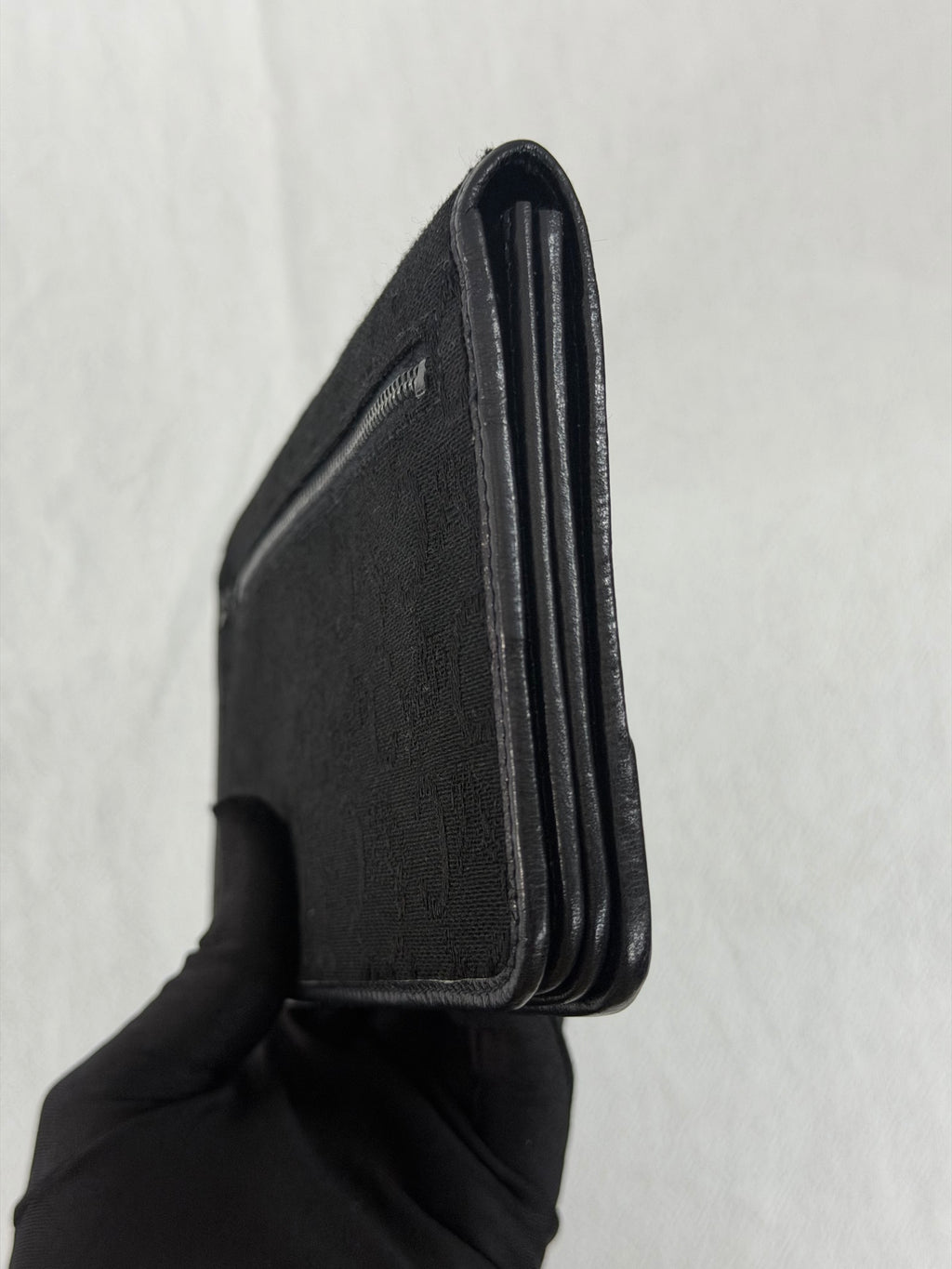 Celine Vintage C Sulky Canvas Bifold Long Wallet Black