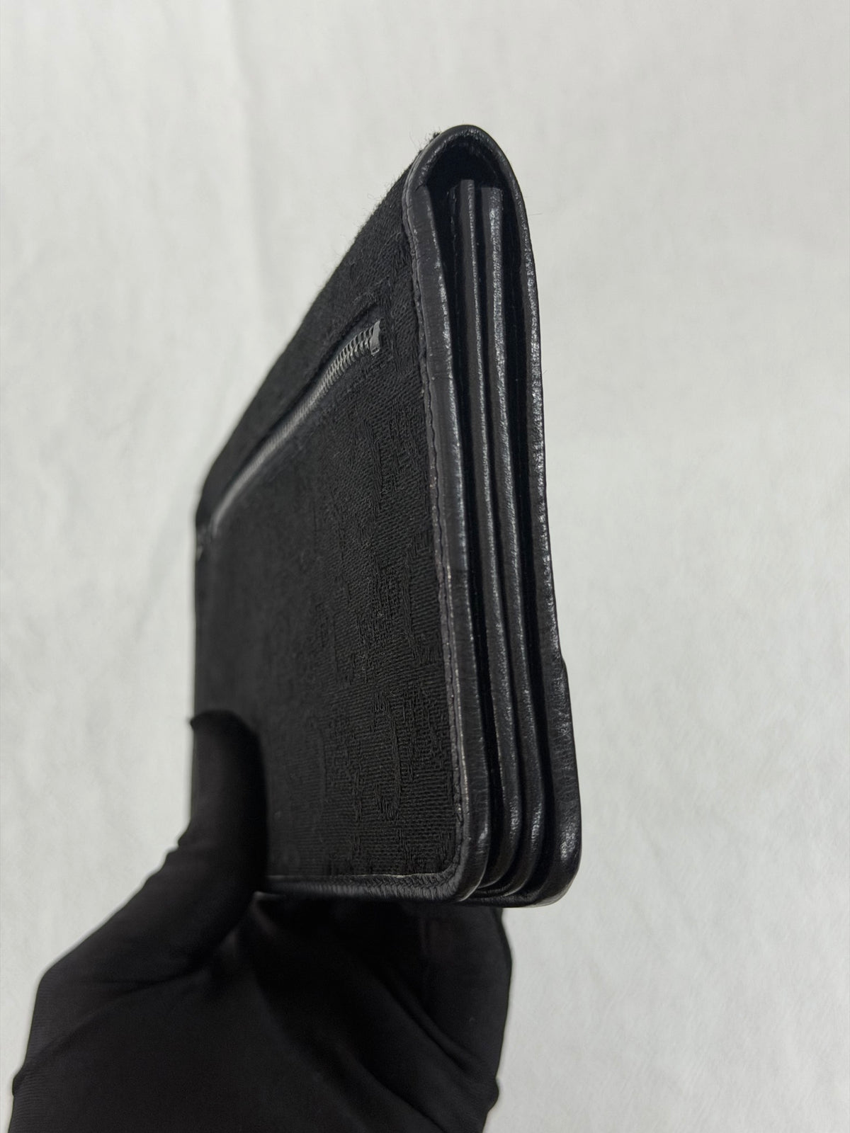 Celine Vintage C Sulky Canvas Bifold Long Wallet Black