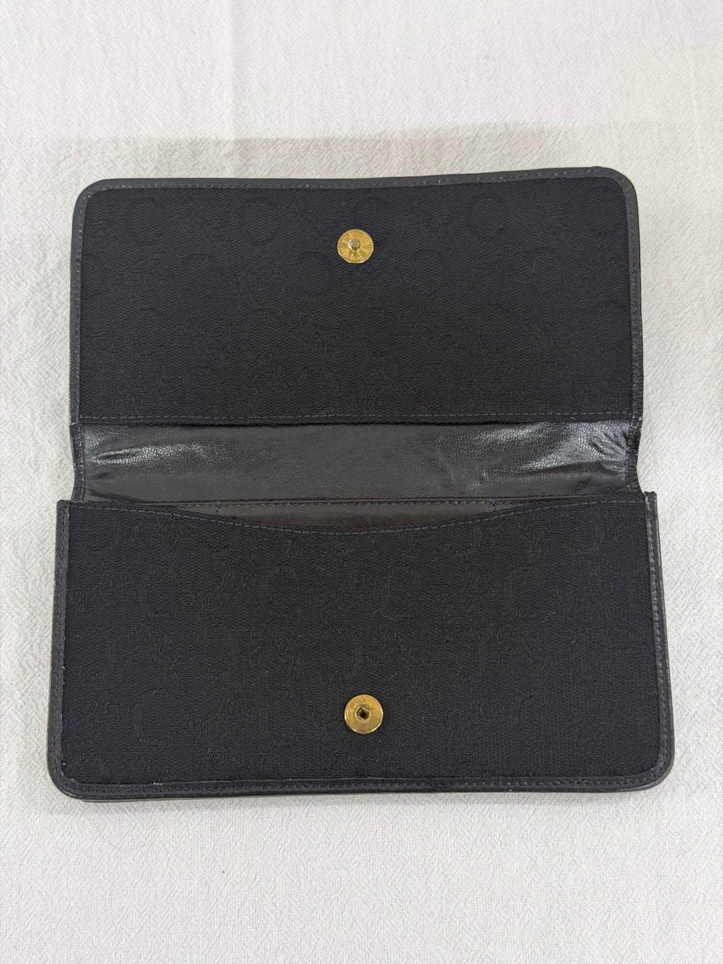 Celine Vintage C Sulky Canvas Bifold Long Wallet Black