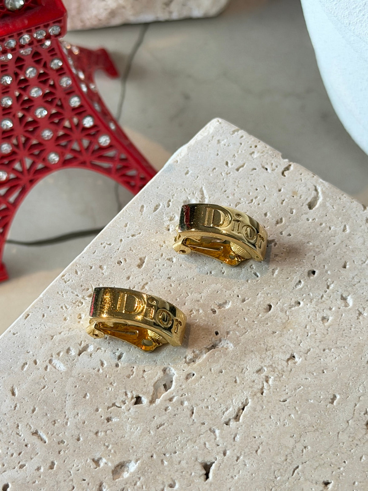 Christian Dior Vintage Logo Gold Clip-On Earrings