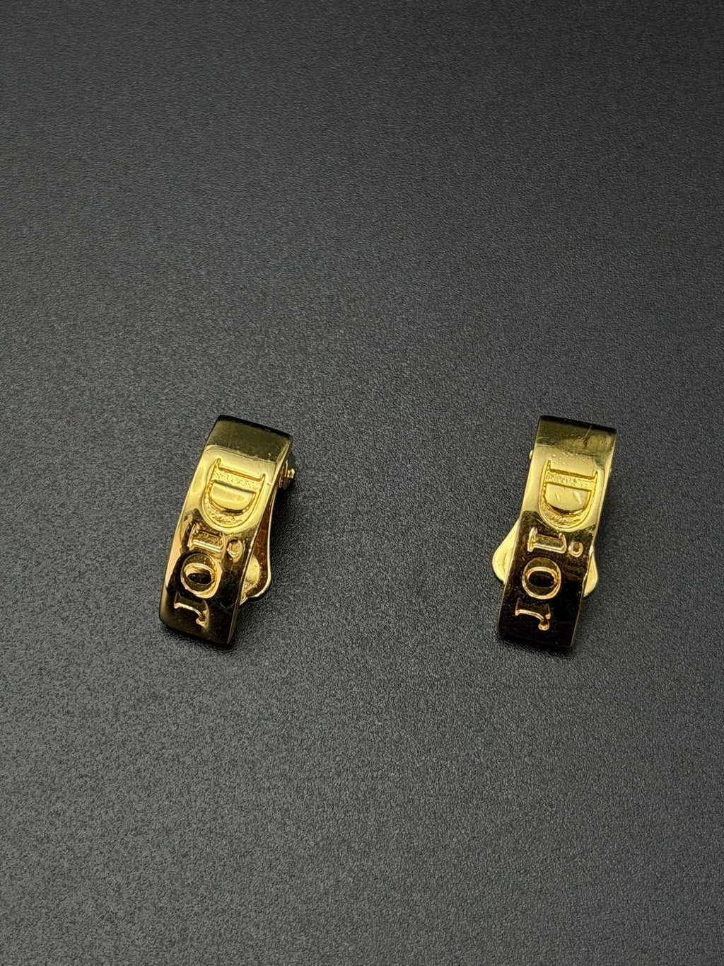 Christian Dior Vintage Logo Gold Clip-On Earrings