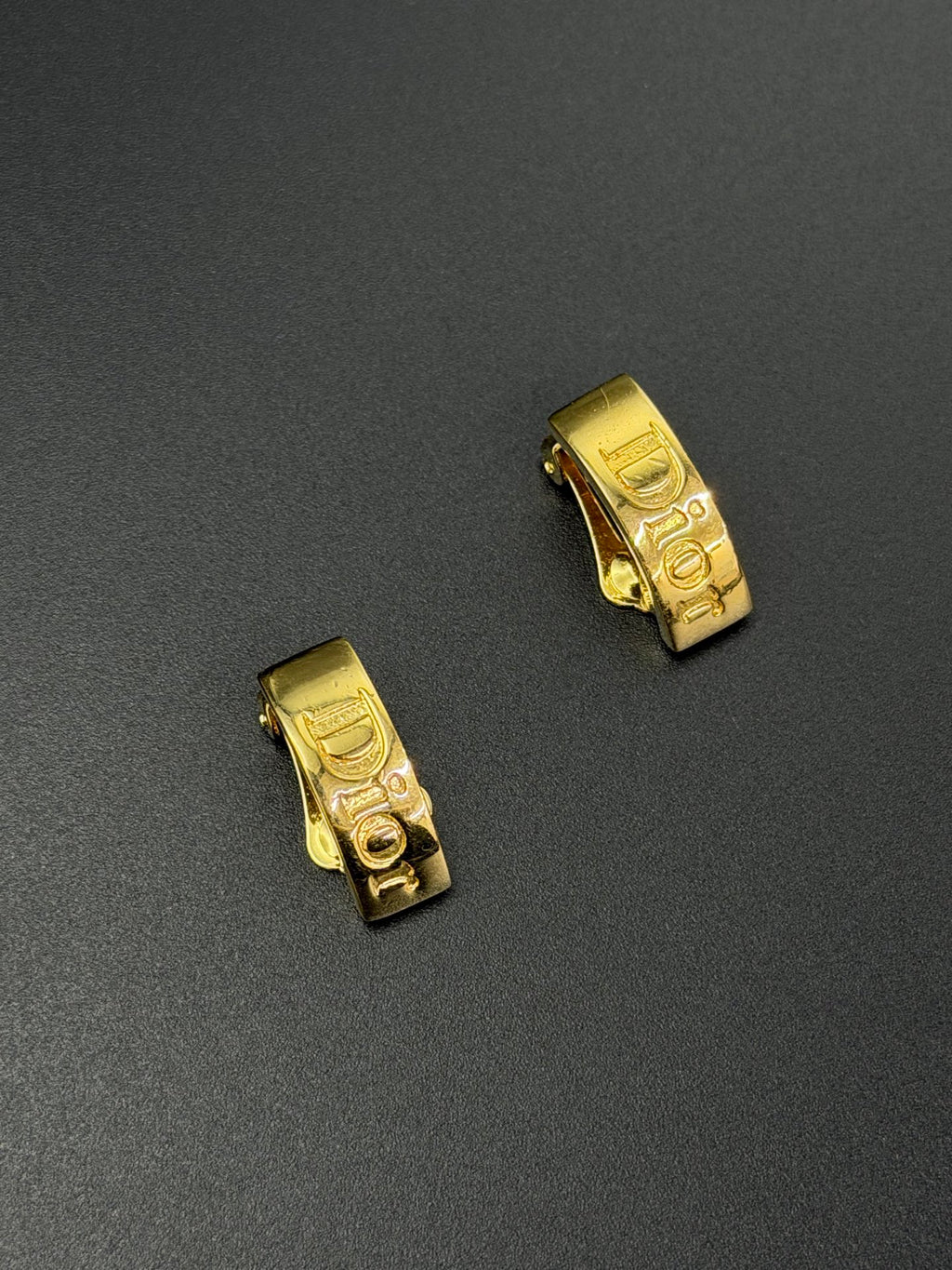 Christian Dior Vintage Logo Gold Clip-On Earrings