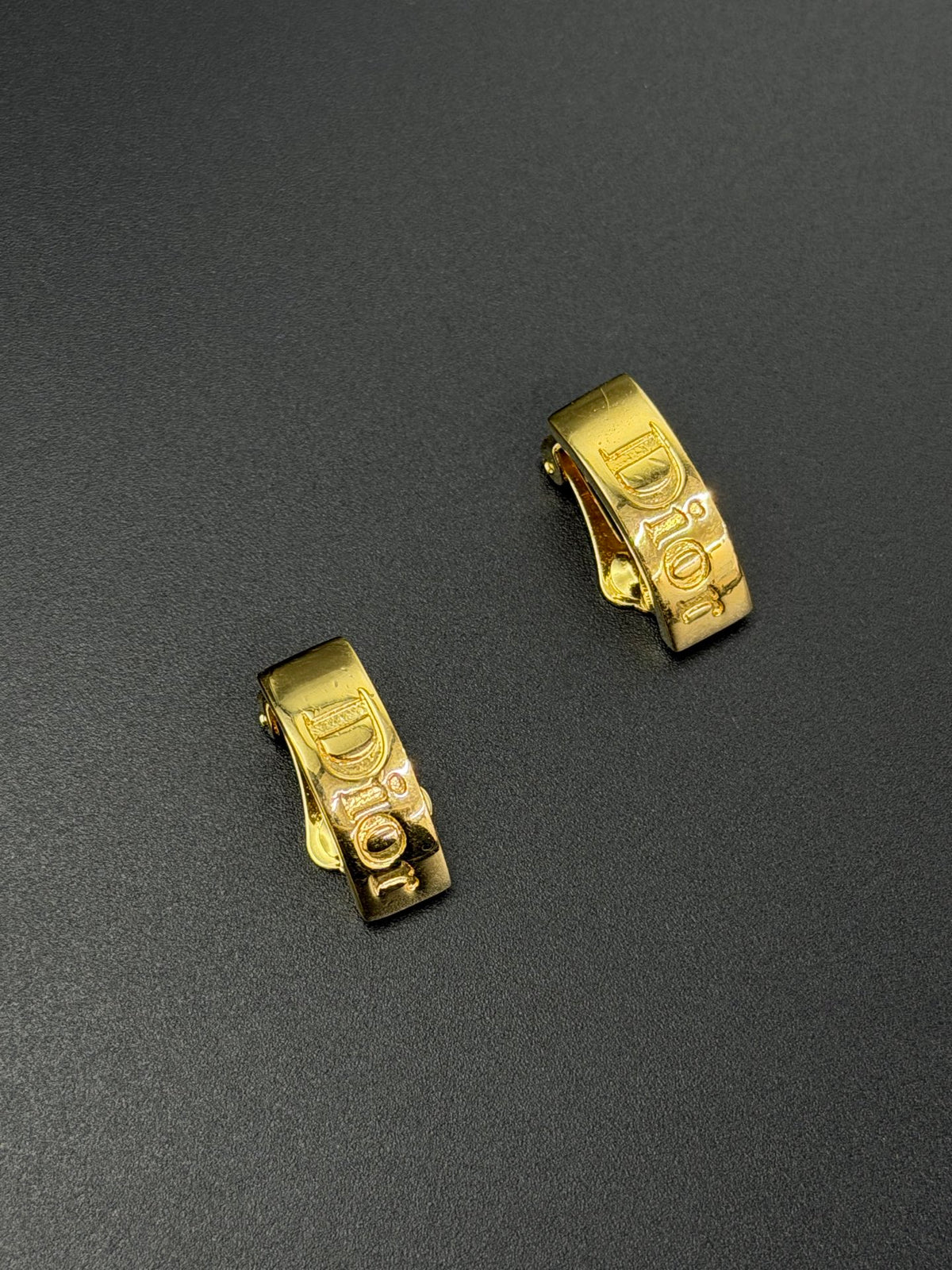 Christian Dior Vintage Logo Gold Clip-On Earrings
